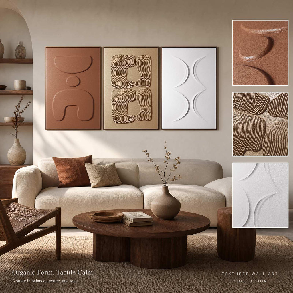 Thalasse Large 3-Piece 3D Textured Wall Art for Living Room
