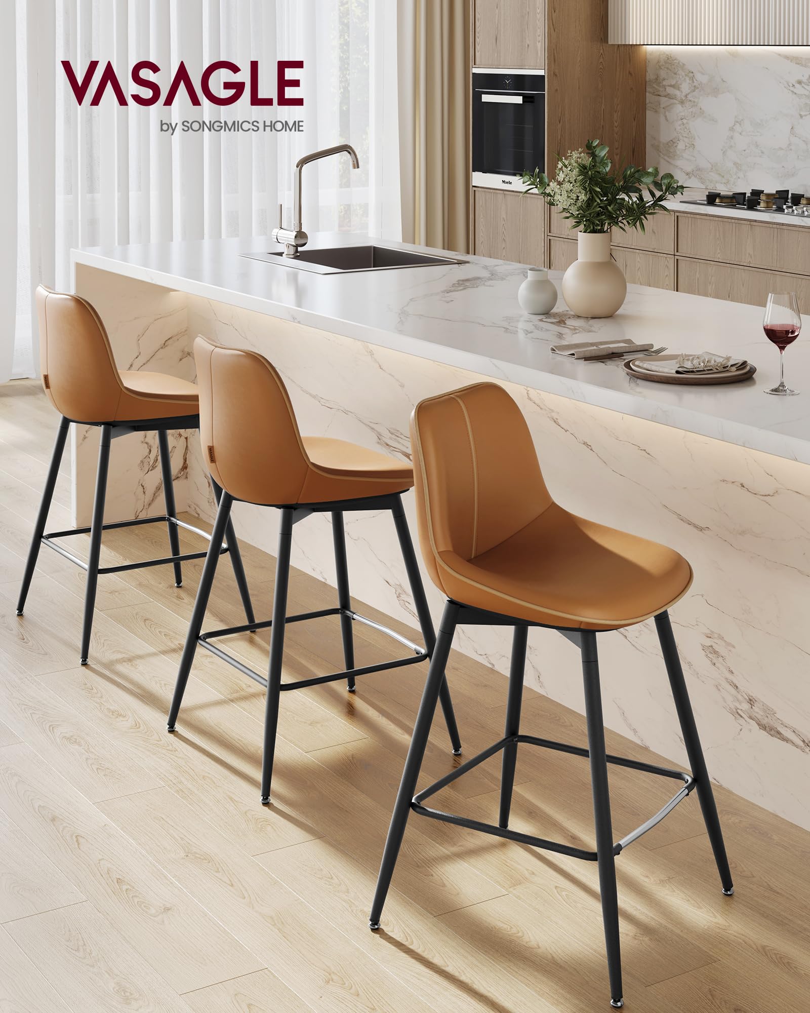 VASAGLE Bar Stools, Bar Height Bar Stools with Back, Ergonomic Backrest