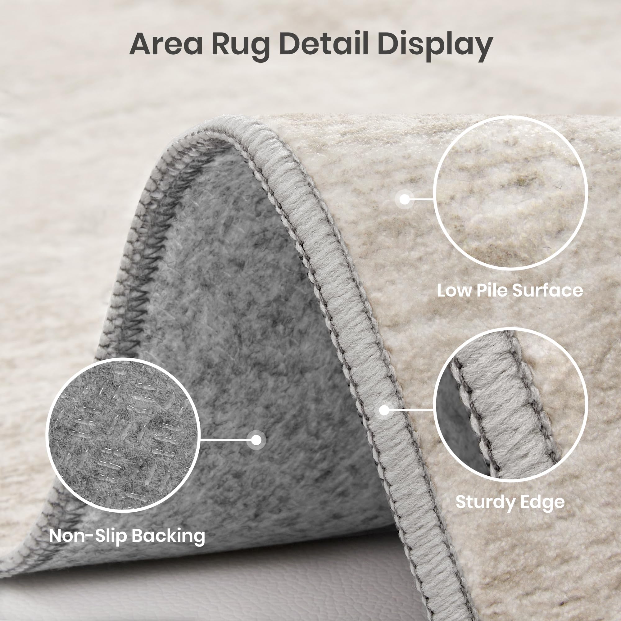 Washable Area Rug with Stain Resistance and Non Slip Backing