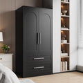 Wooden Wardrobe Armoire with Drawers, Doors and Hanging Rod