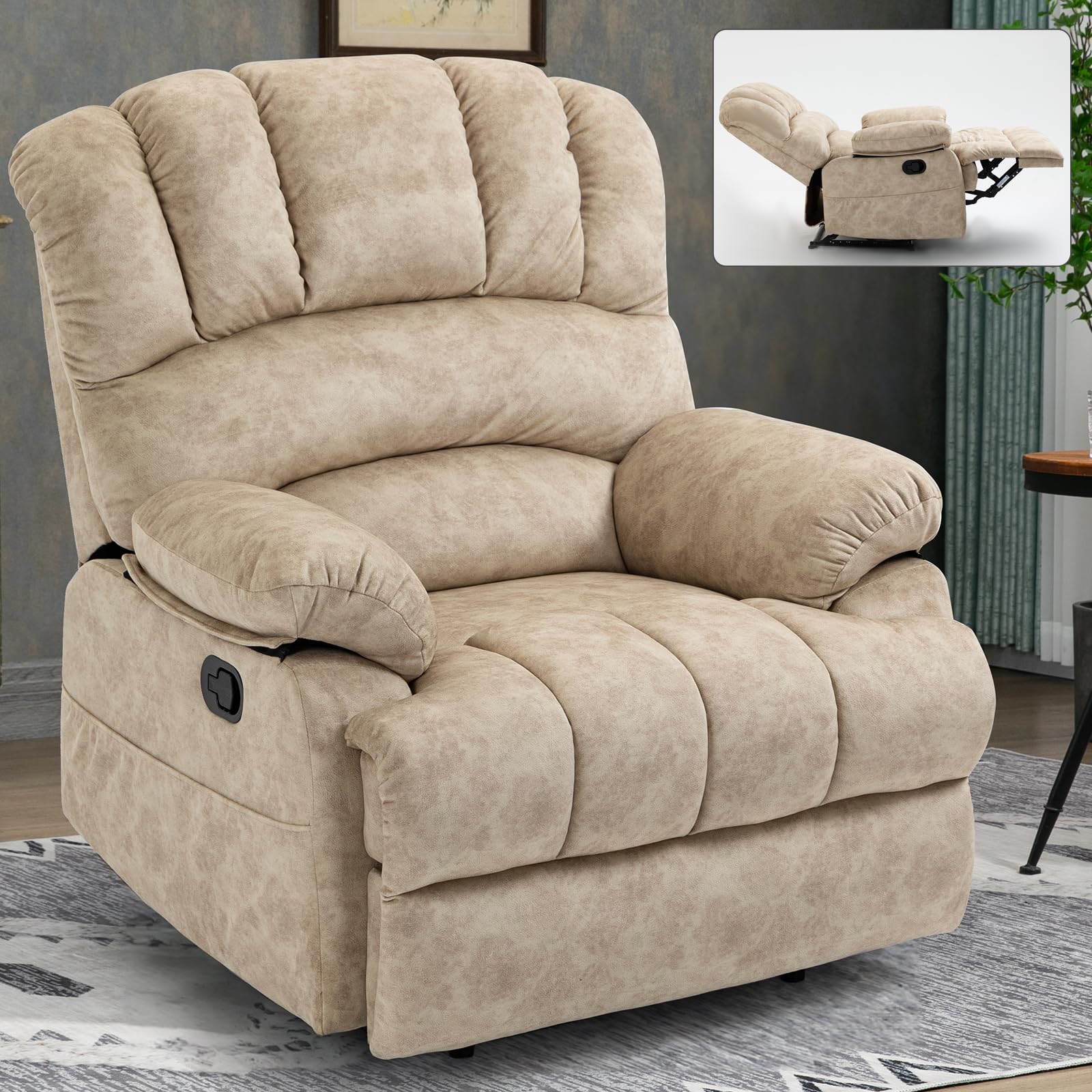 Oversized Fabric Recliner Chair with Adjustable Backrest and Wide Seat