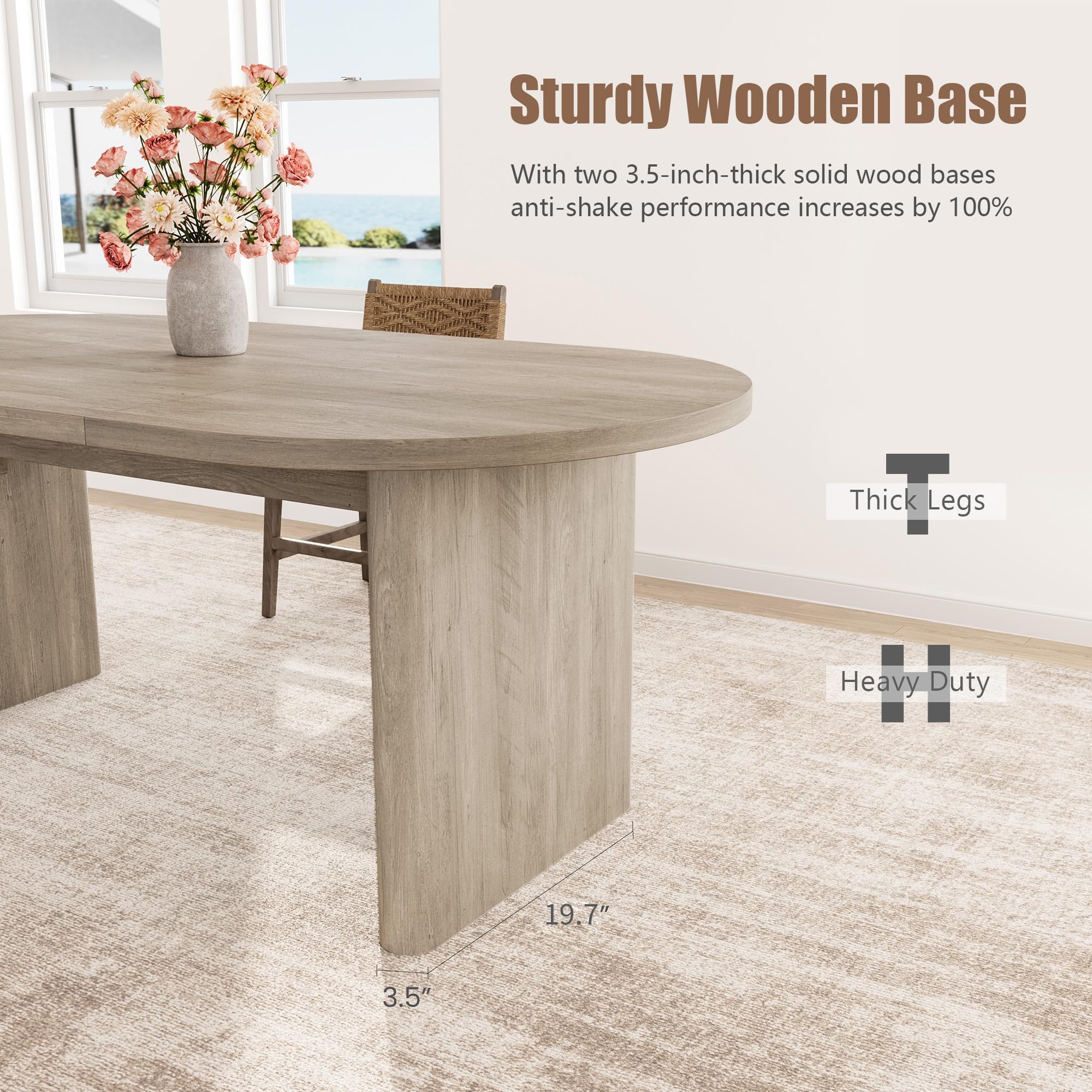 Oval Dining Table with Wooden Base for 6–8 People