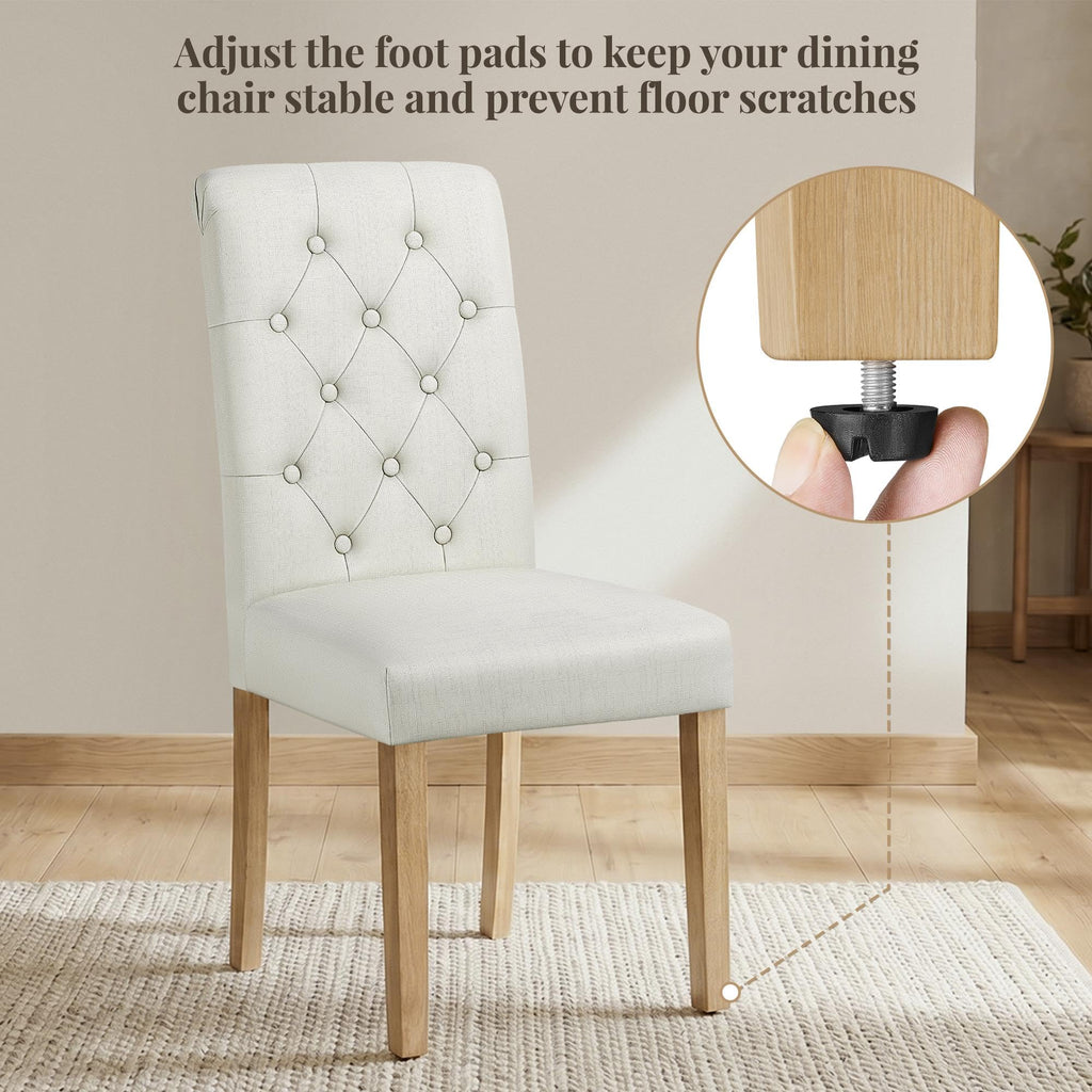 Fabric Upholstered Dining Chairs with Tufted Back and Wood Legs
