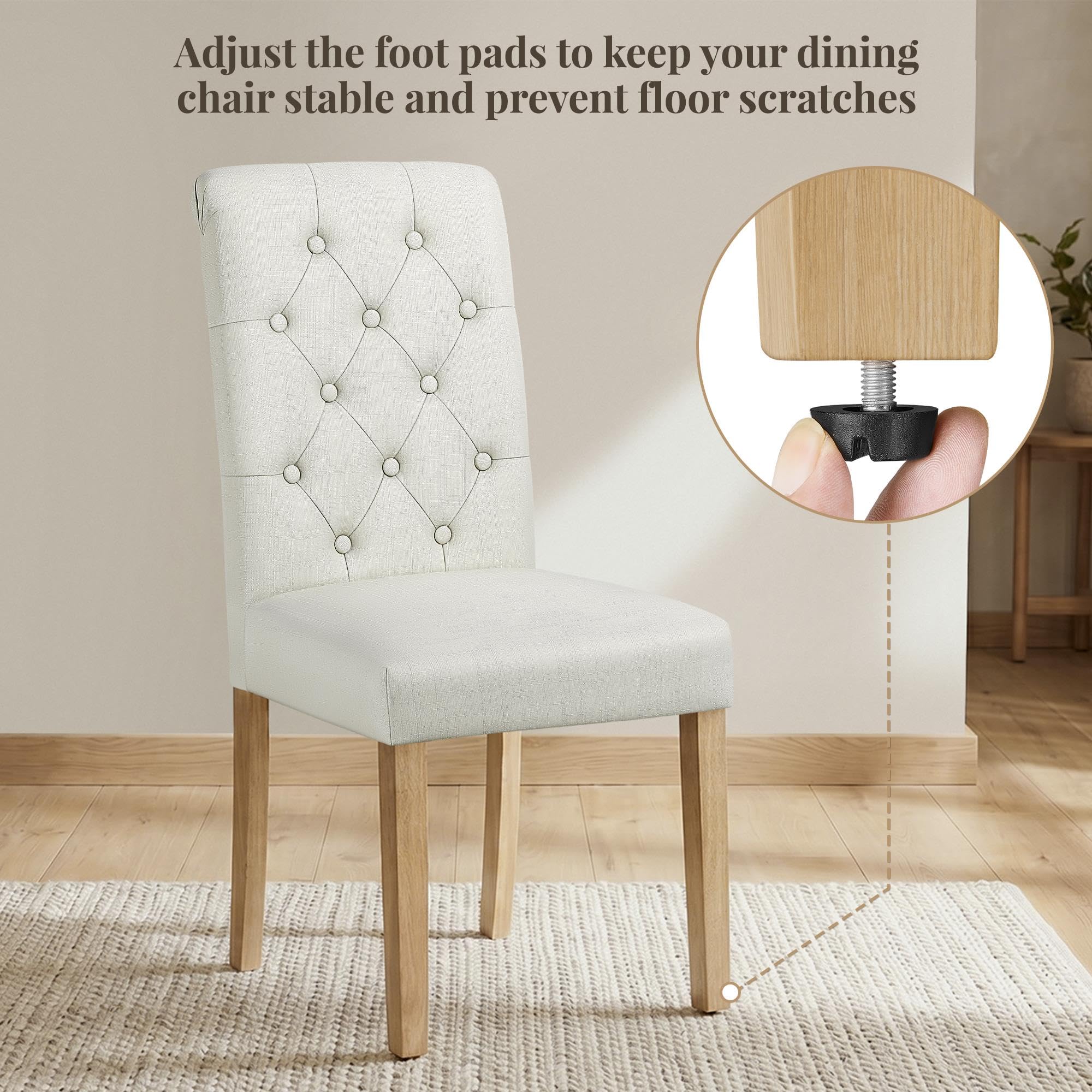 Fabric Upholstered Dining Chairs with Tufted Back and Wood Legs