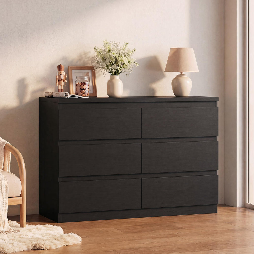 Modern 6 Drawer Dresser with Wood Storage and Anti-Tip Design