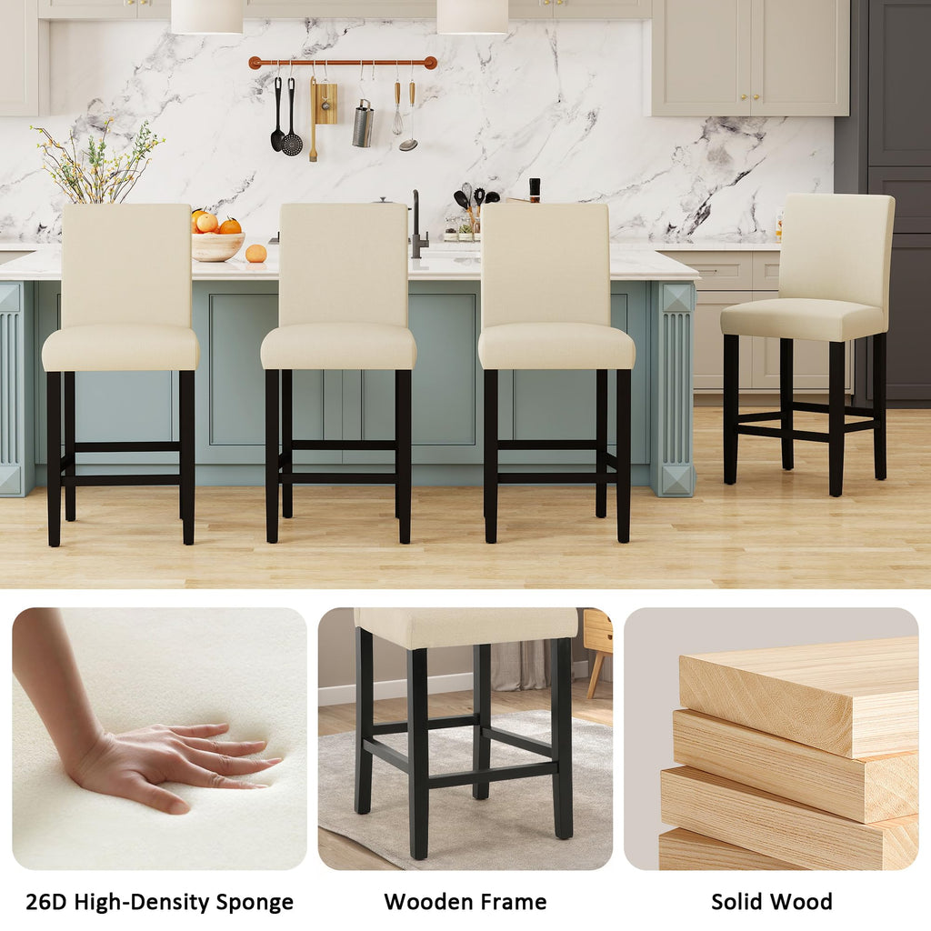 Modern Upholstered Counter Height Bar Stools with Wood Legs