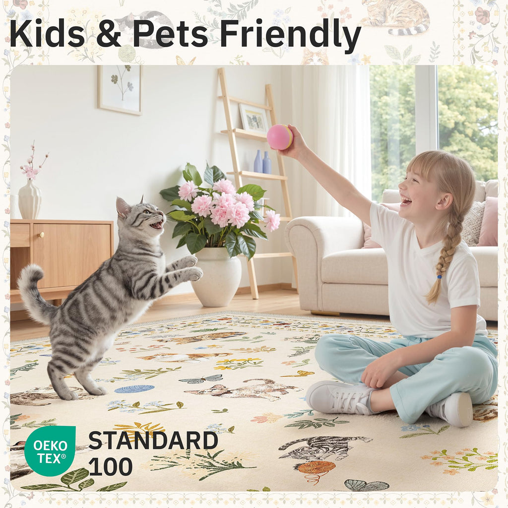Soalmost Cat Rugs Animal Floral Area Rug