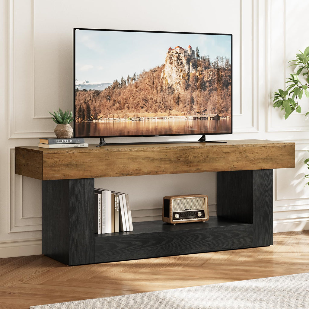 Modern TV Stand with Open Storage Shelves and Media Console