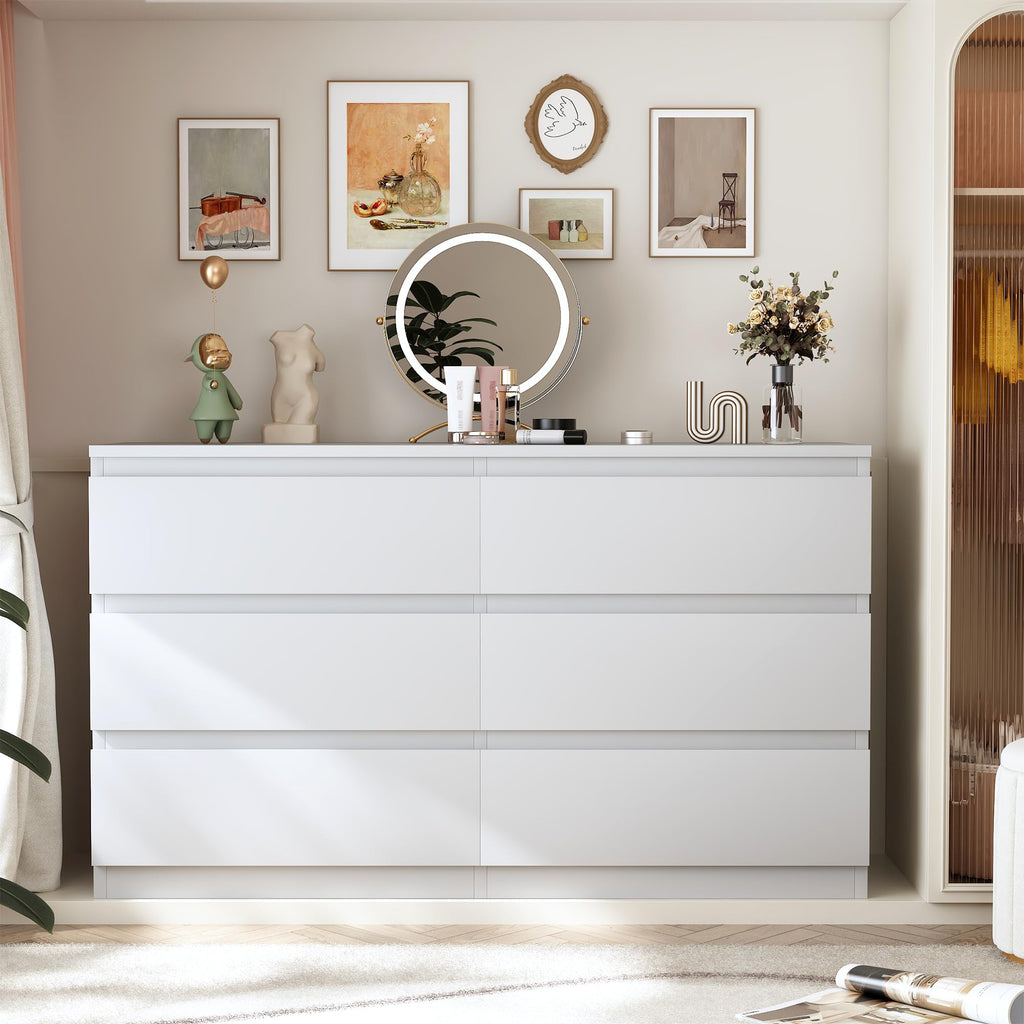 Modern 6 Drawer Dresser with Deep Storage and Handleless Design