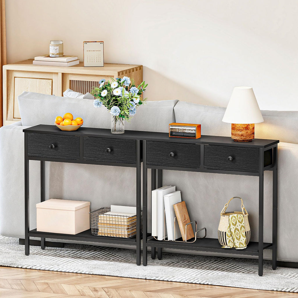 Narrow Console Table with Storage Drawers and Two Tier Shelves