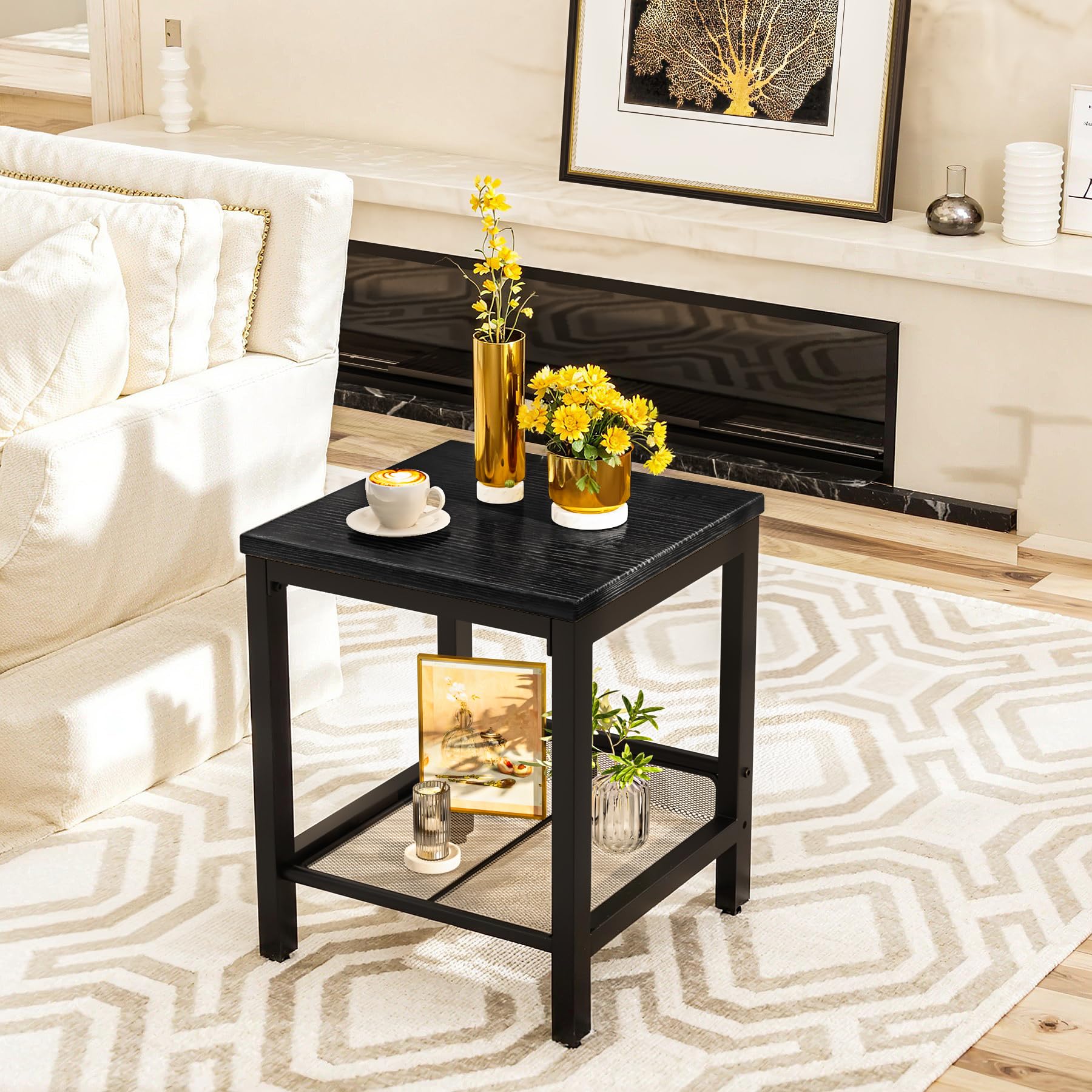 3 Piece Living Room Table Set with Industrial Coffee and Side Tables