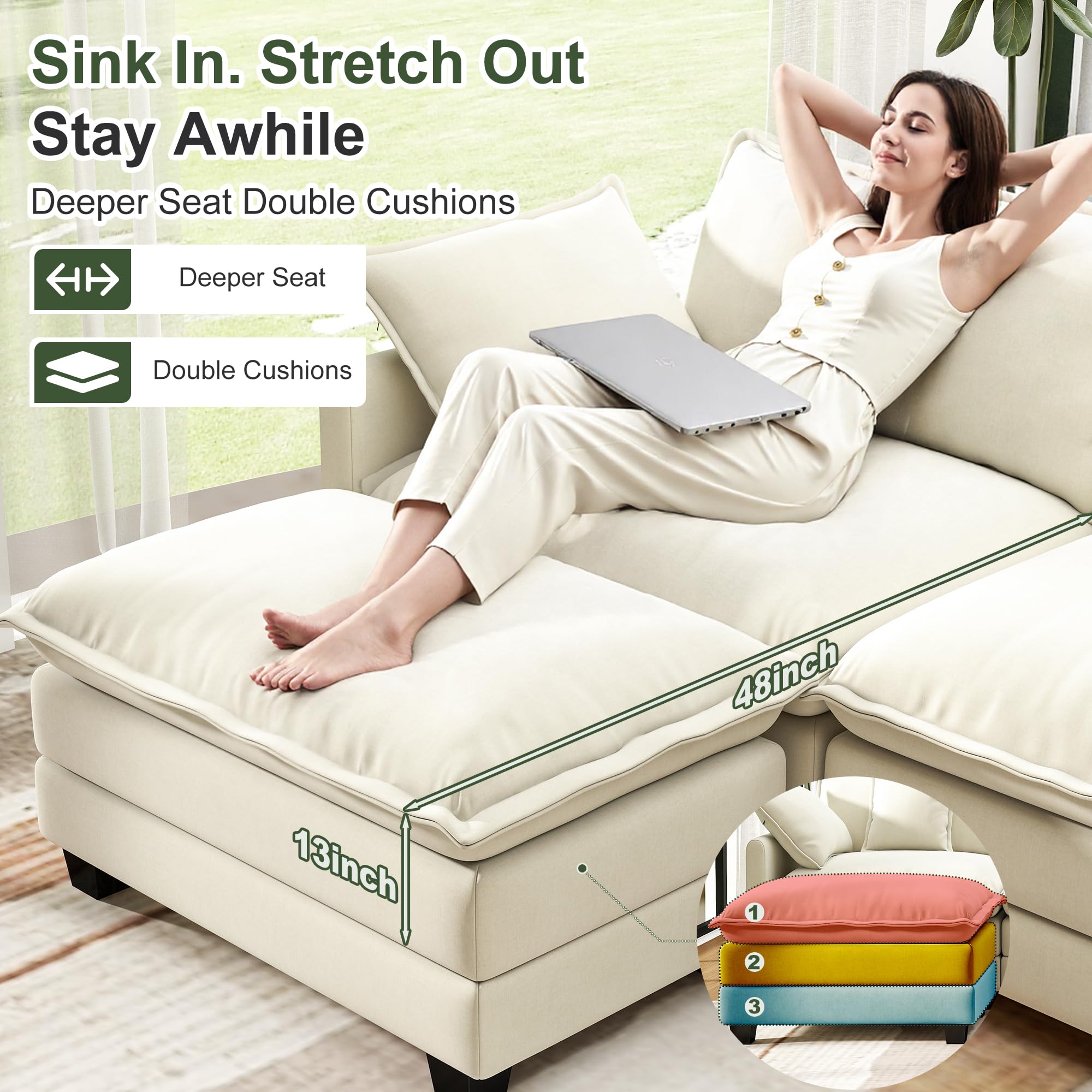 Modular Cloud Sectional Sofa with Ottoman and Washable Pillows