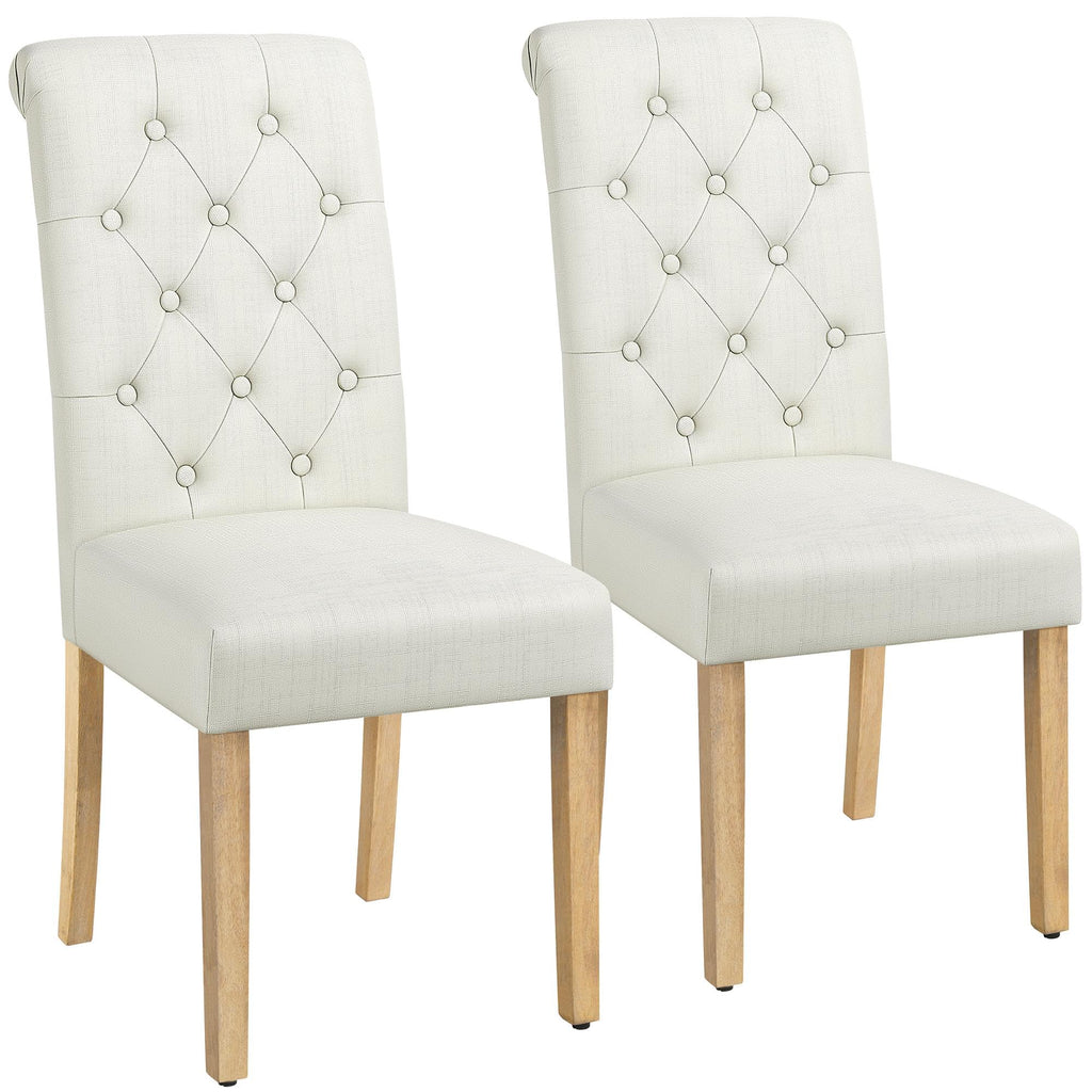 Fabric Upholstered Dining Chairs with Tufted Back and Wood Legs
