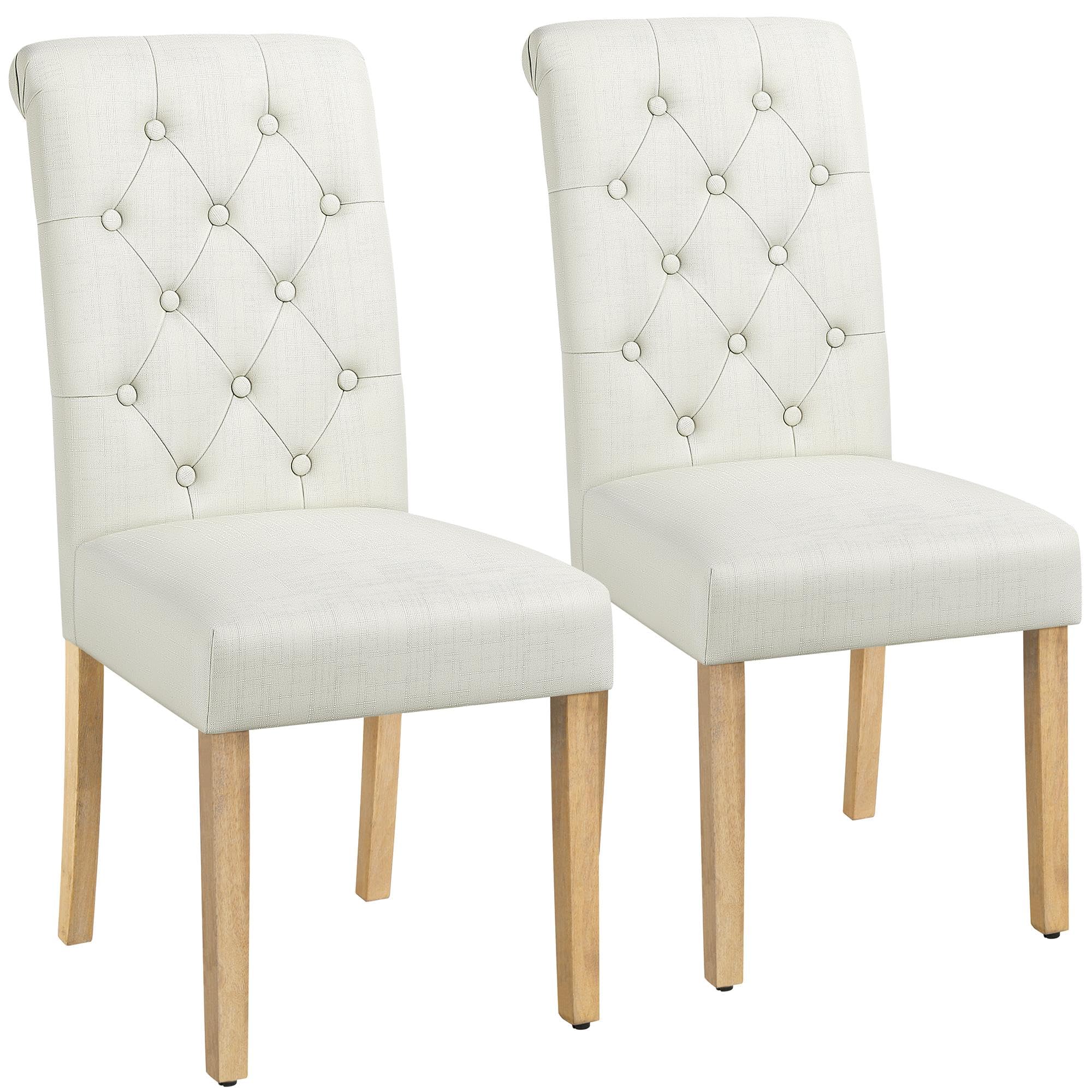 Fabric Upholstered Dining Chairs with Tufted Back and Wood Legs