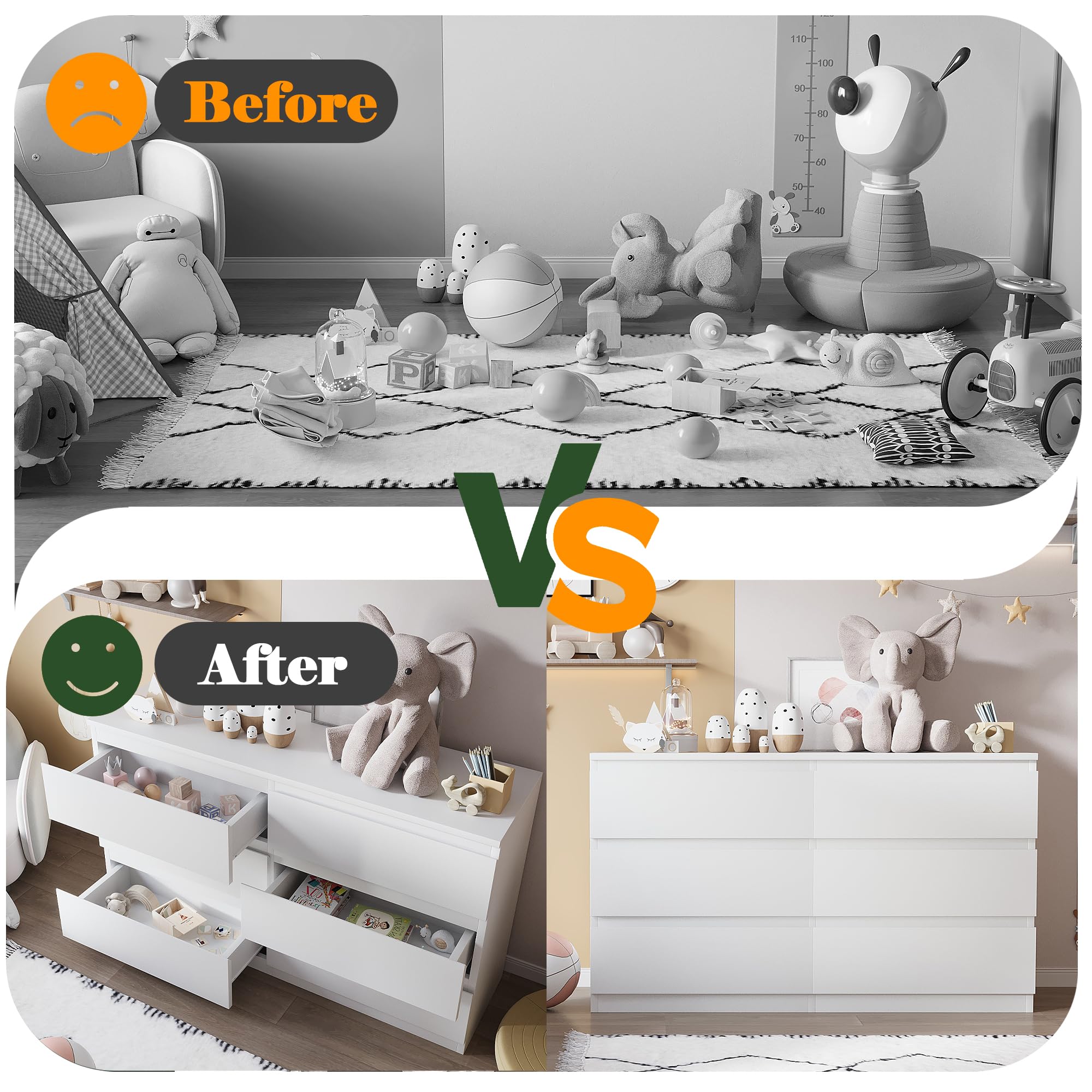 Modern 6 Drawer Dresser with Deep Storage and Handleless Design