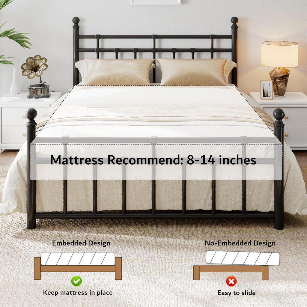 Metal Platform Bed Frame with Headboard and Under Bed Storage