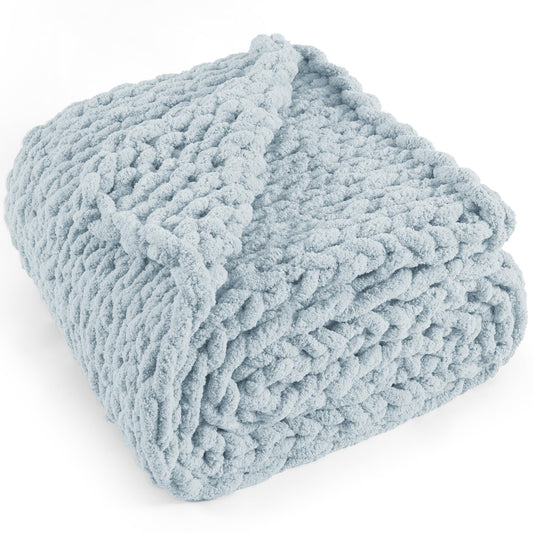 LONG CREATE Chunky Knit Throw Blanket, 100% Handmade Chenille Yarn