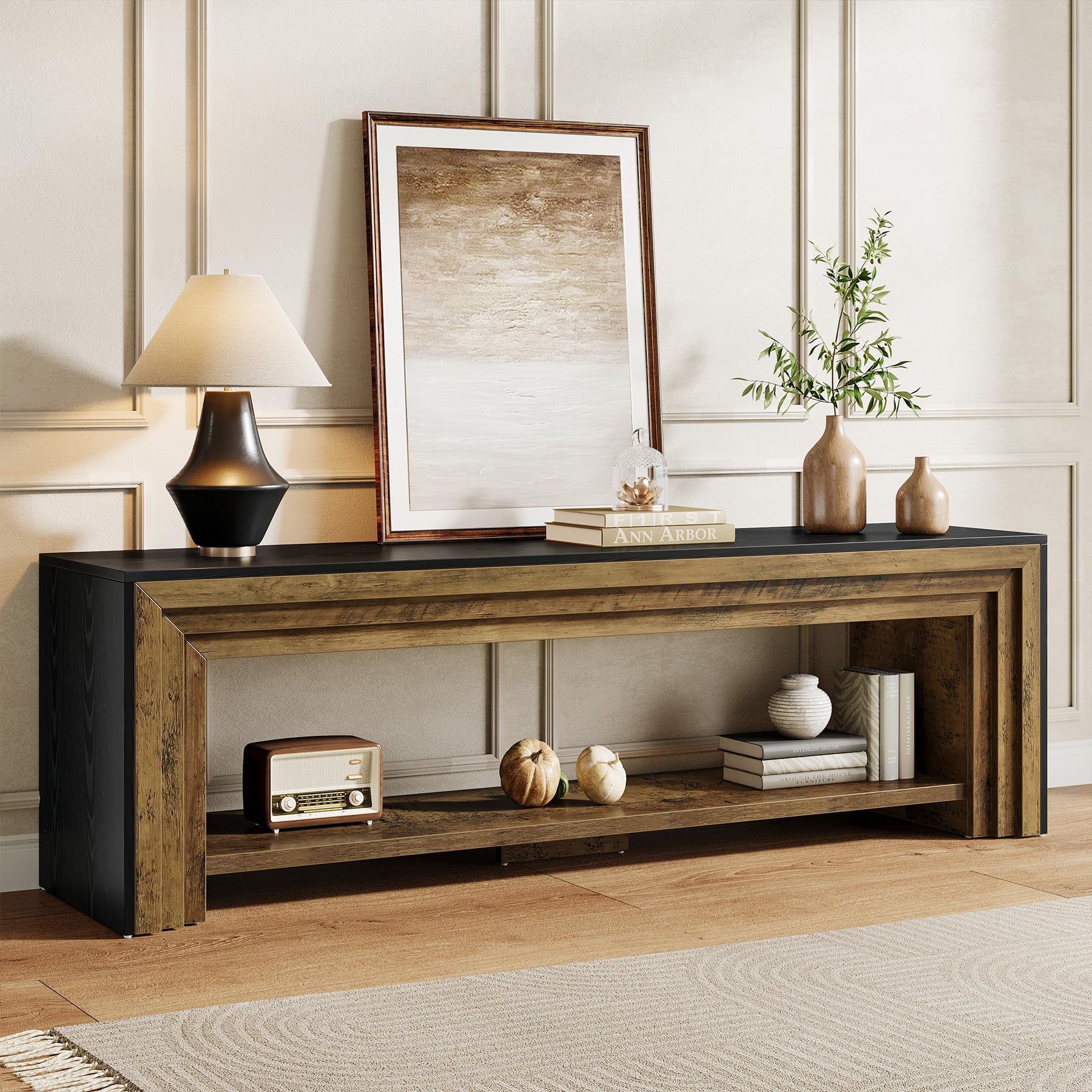 70" Farmhouse TV Stand with Open Storage Shelves and Media Console