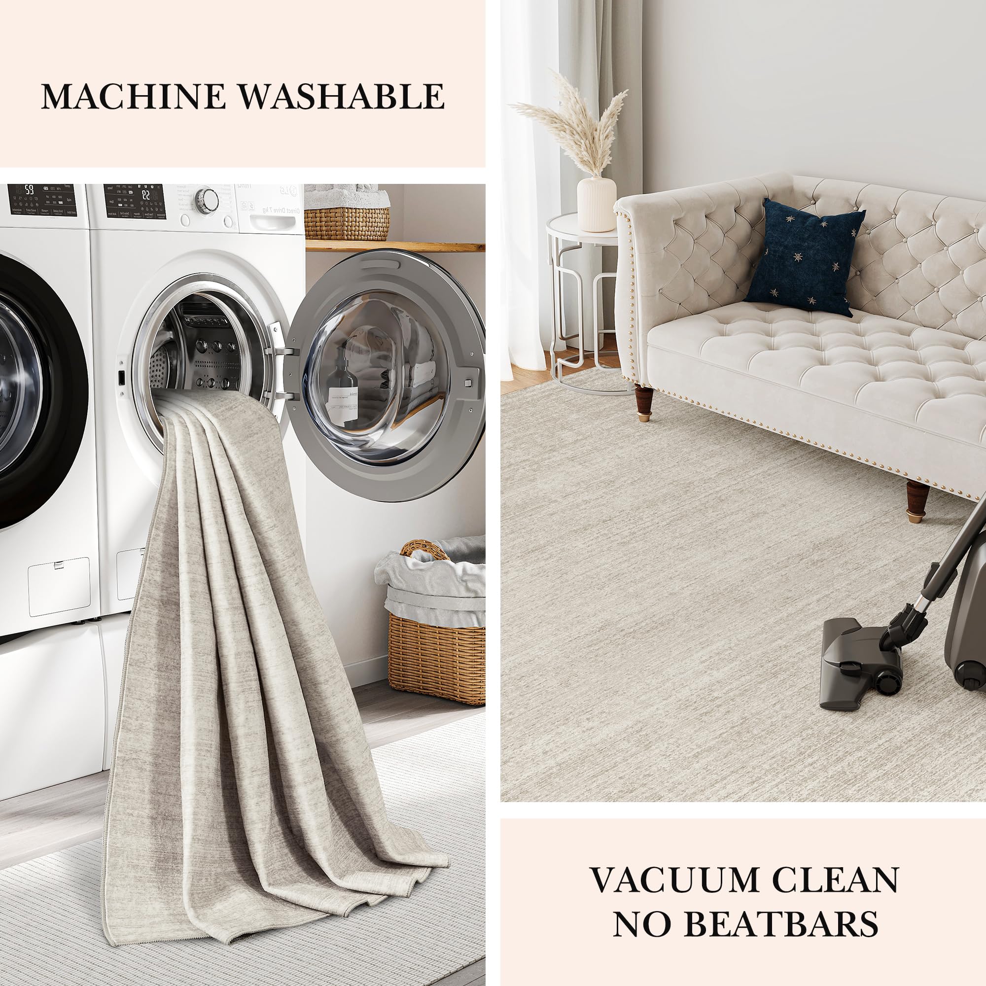 Washable Area Rug with Stain Resistance and Non Slip Backing