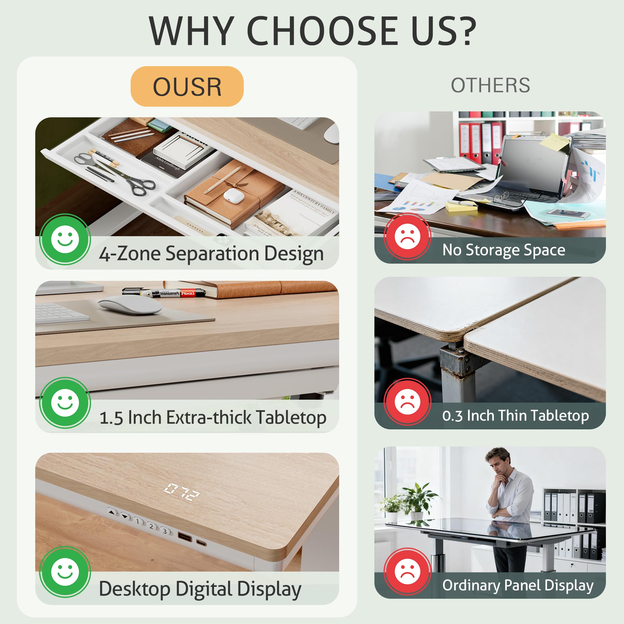 Electric Adjustable Standing Desk with Glass Top and USB Charging Port
