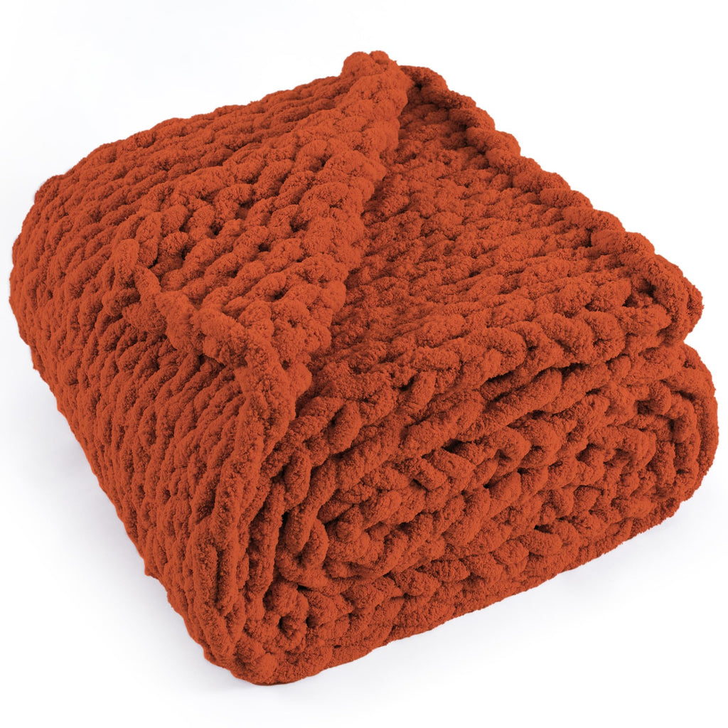 LONG CREATE Chunky Knit Throw Blanket, 100% Handmade Chenille Yarn