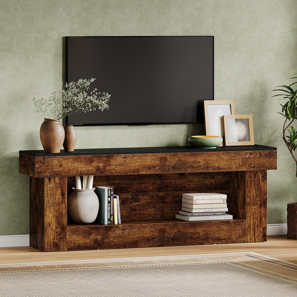Rustic TV Stand with Storage and Open Shelves for Living Room