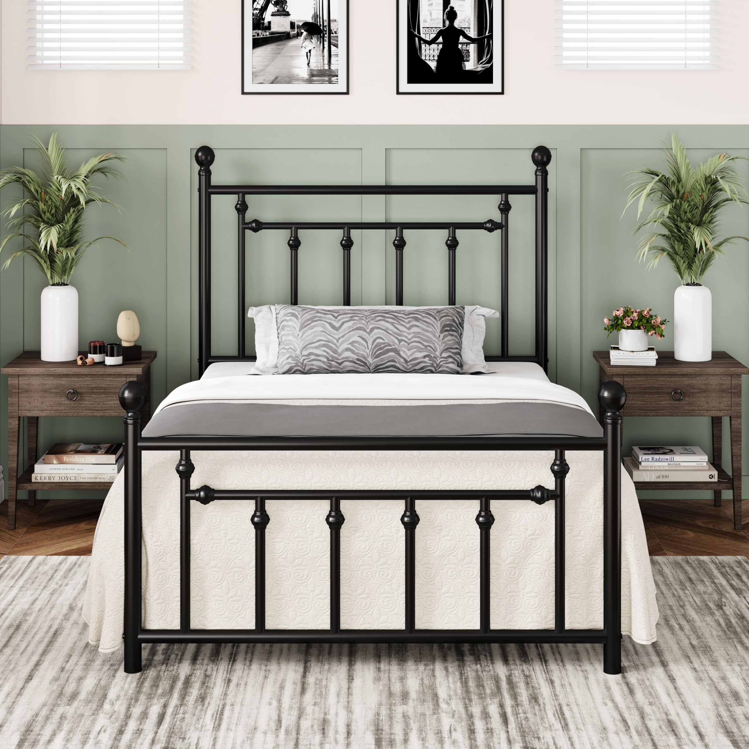 Allewie 14'' Metal Platform Bed Frame, Vintage Headboard