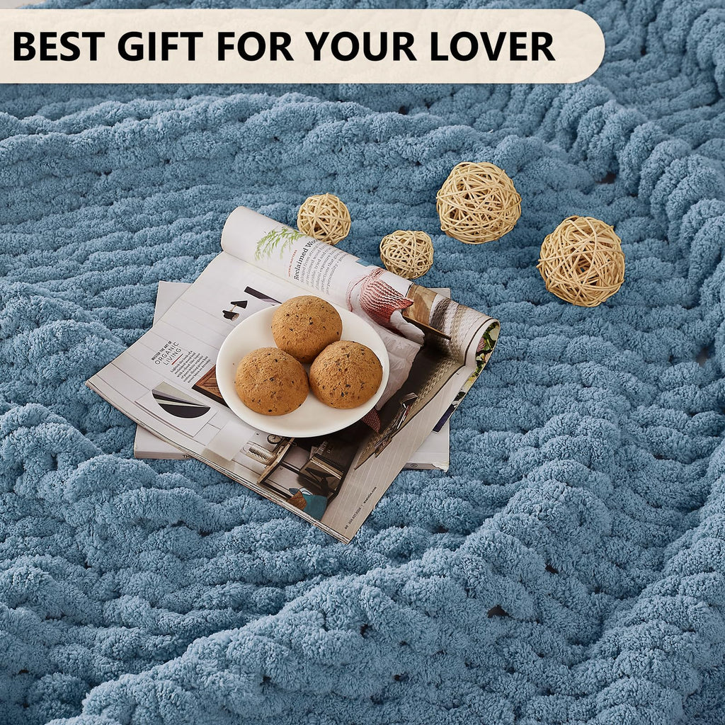 L'AGRATY Chunky Knit Throw Blanket for Couch Bed Sofa Room Home Decor