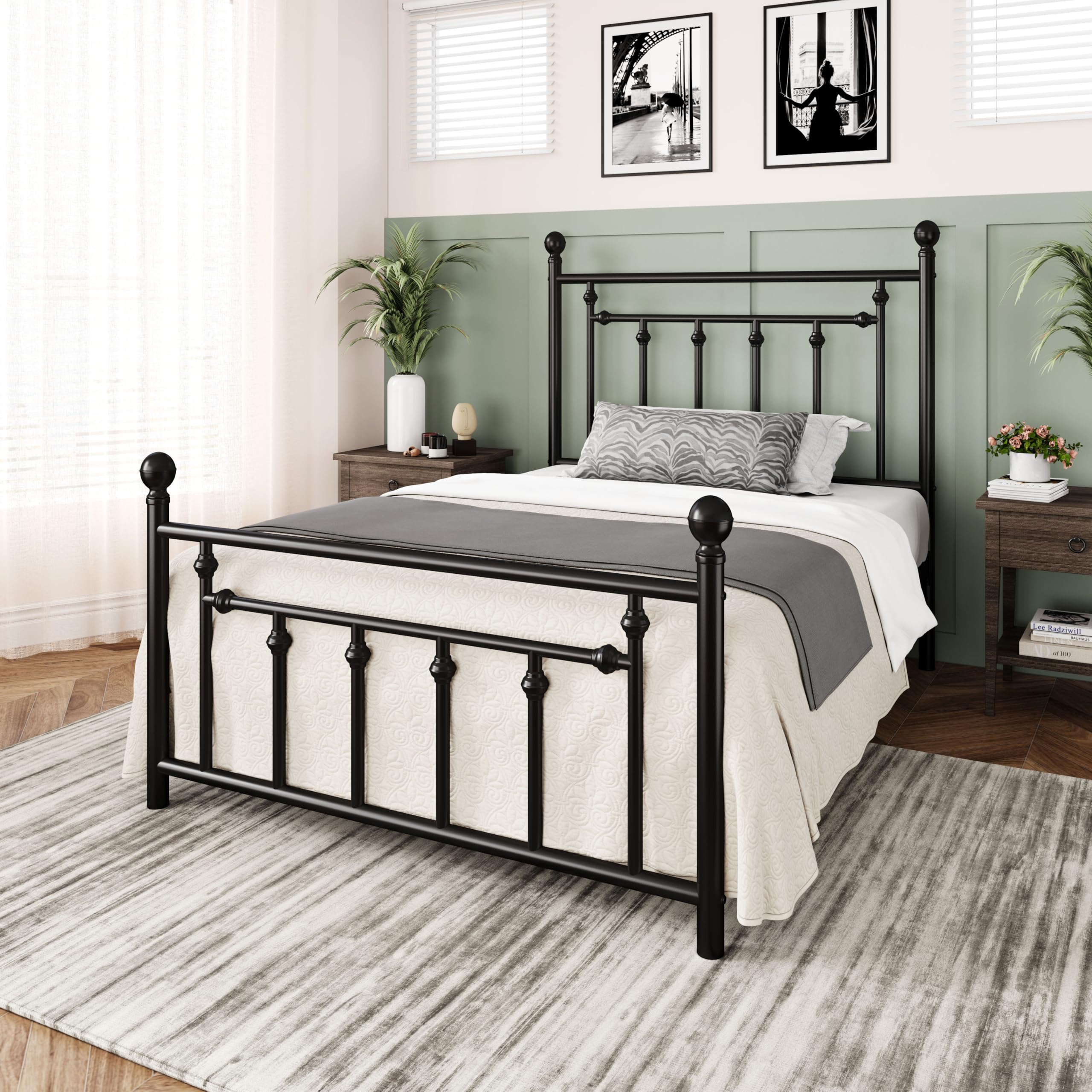 Allewie 14'' Metal Platform Bed Frame, Vintage Headboard