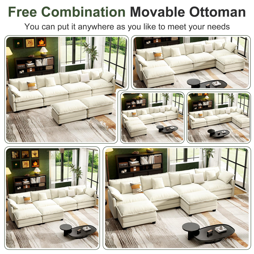 Modular Cloud Sectional Sofa with Ottoman and Washable Pillows