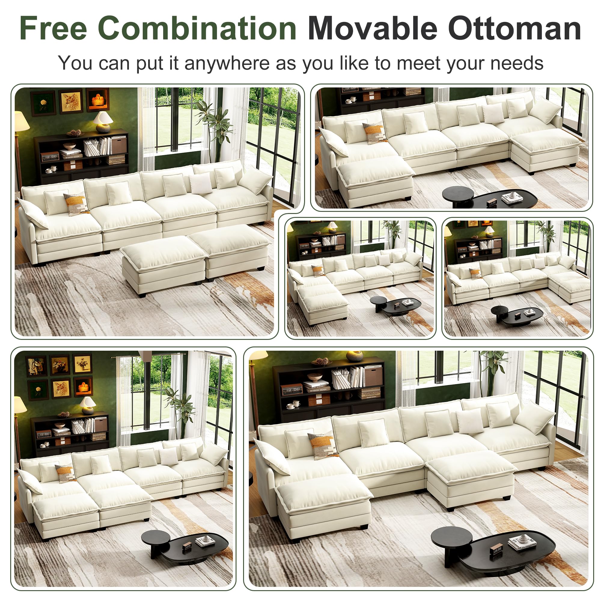Modular Cloud Sectional Sofa with Ottoman and Washable Pillows
