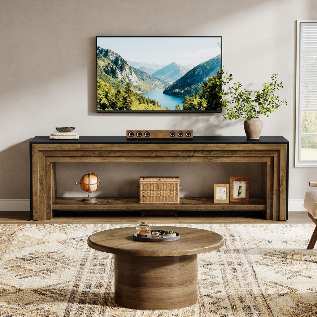 70" Farmhouse TV Stand with Open Storage Shelves and Media Console