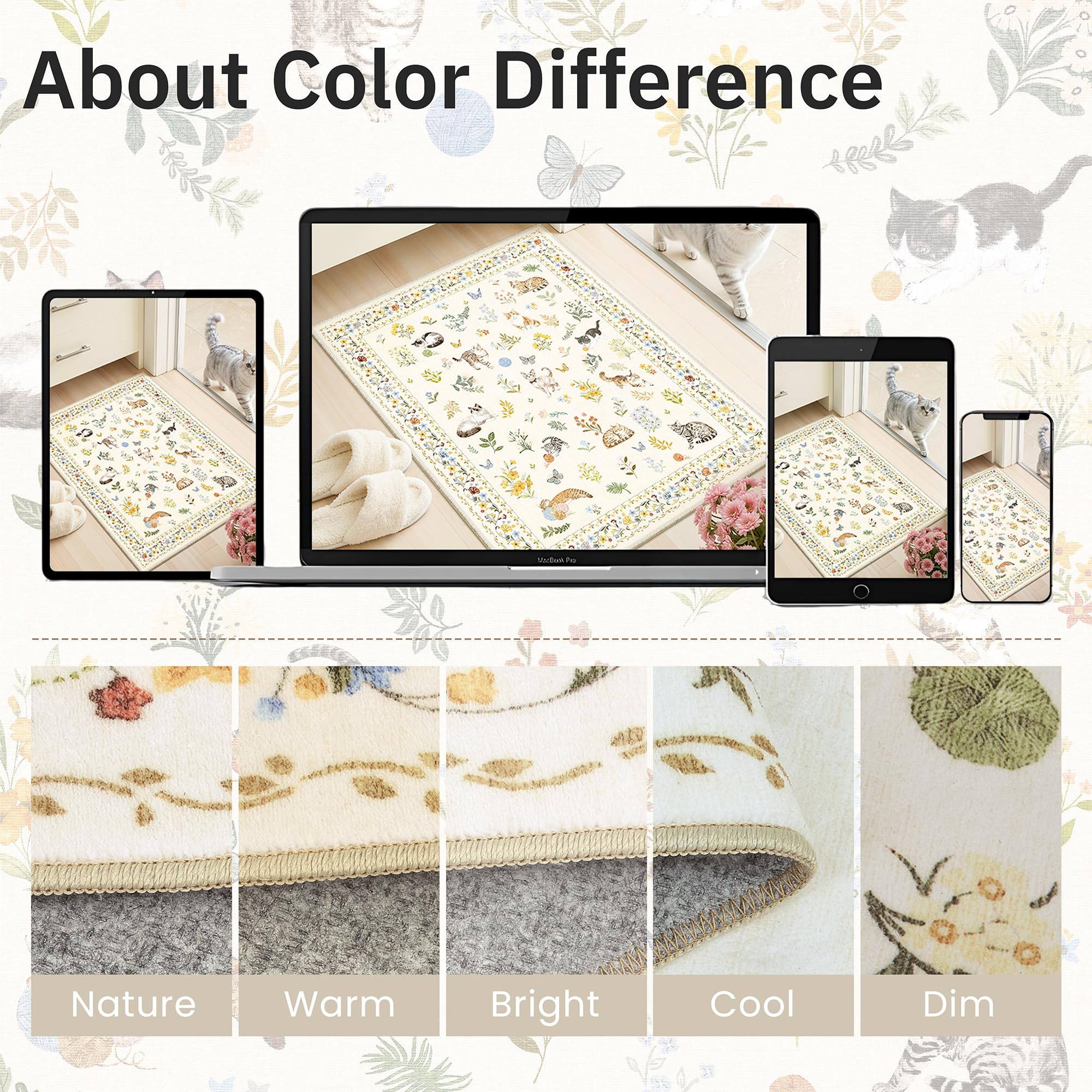 Soalmost Cat Rugs Animal Floral Area Rug