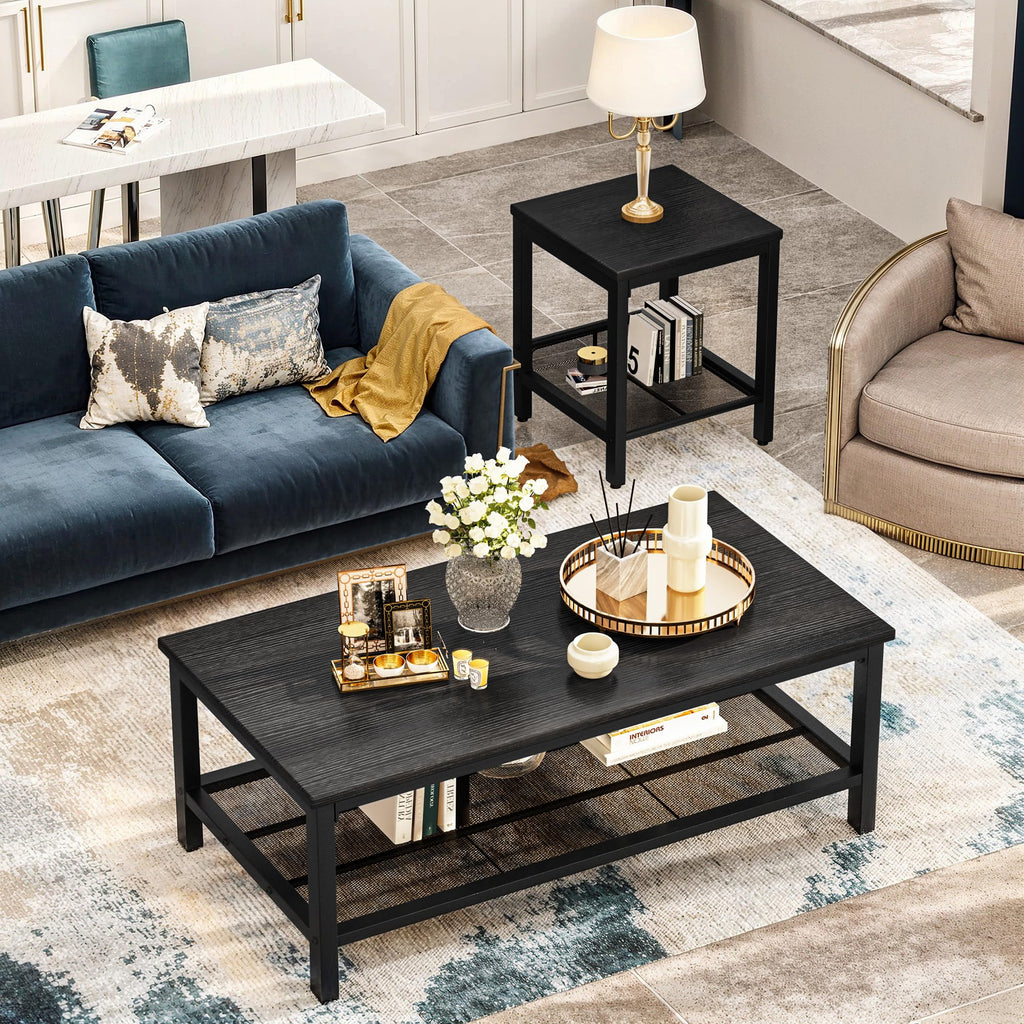 3 Piece Living Room Table Set with Industrial Coffee and Side Tables