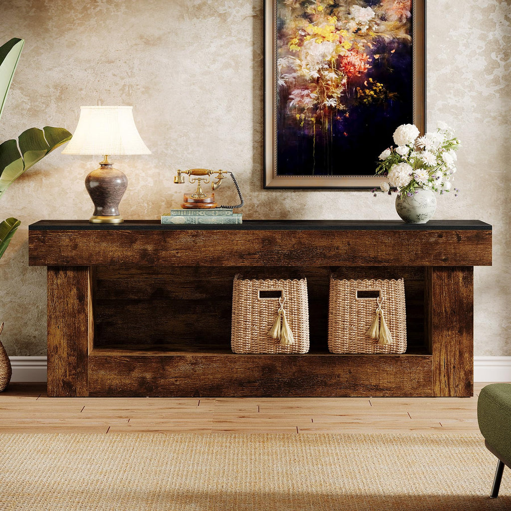 Rustic TV Stand with Storage and Open Shelves for Living Room