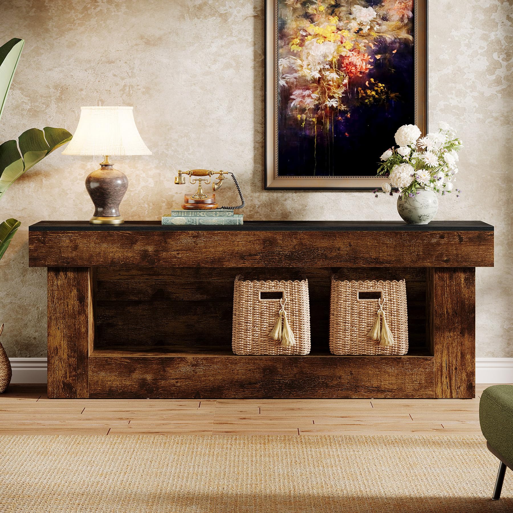 Rustic TV Stand with Storage and Open Shelves for Living Room