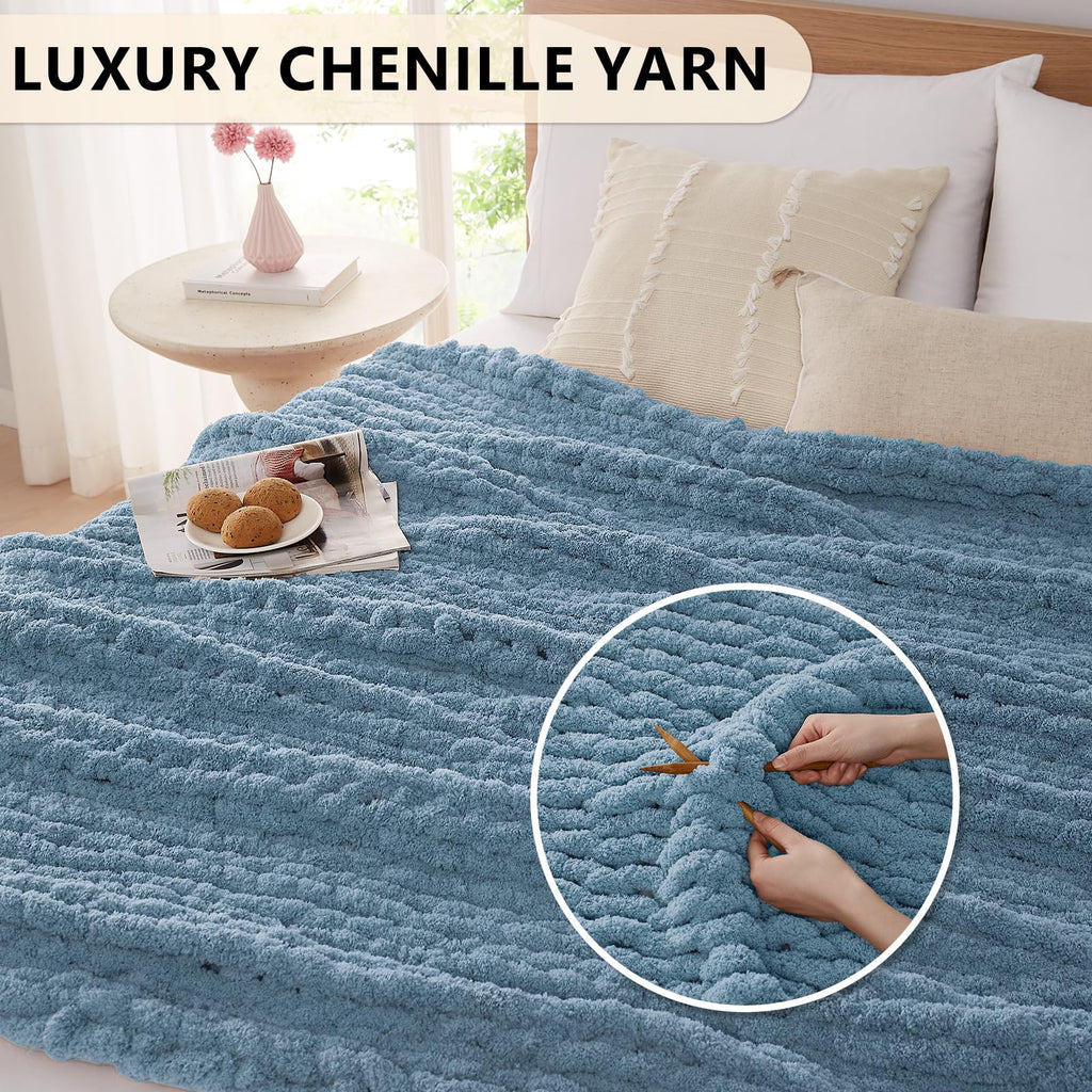 L'AGRATY Chunky Knit Throw Blanket for Couch Bed Sofa Room Home Decor