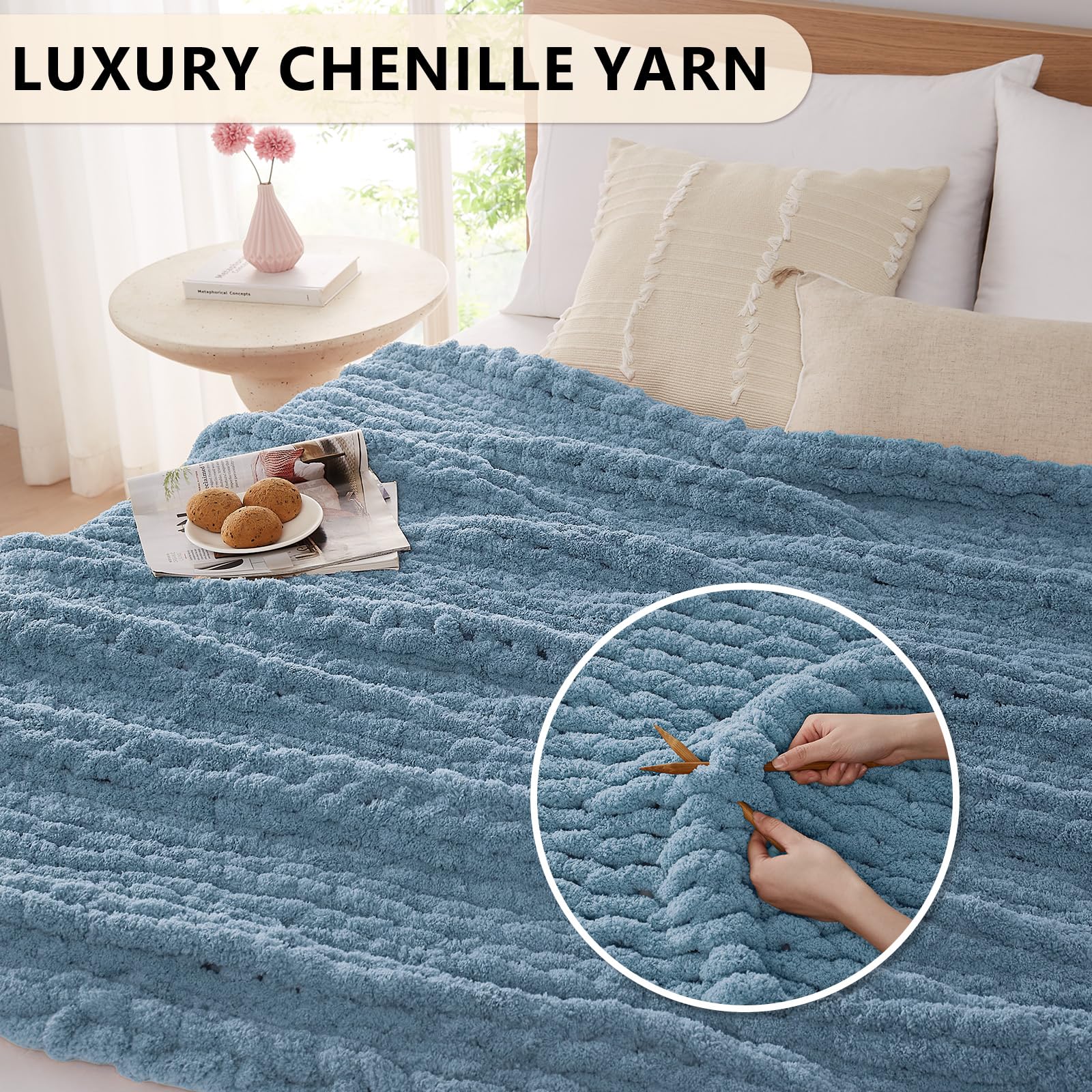 L'AGRATY Chunky Knit Throw Blanket for Couch Bed Sofa Room Home Decor
