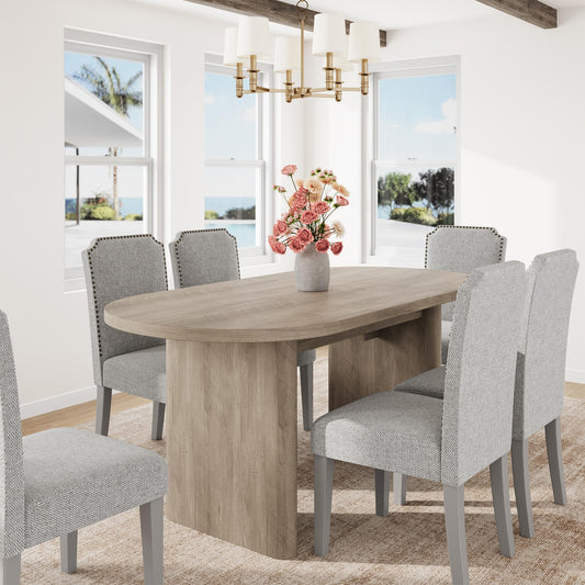 Oval Dining Table with Wooden Base for 6–8 People