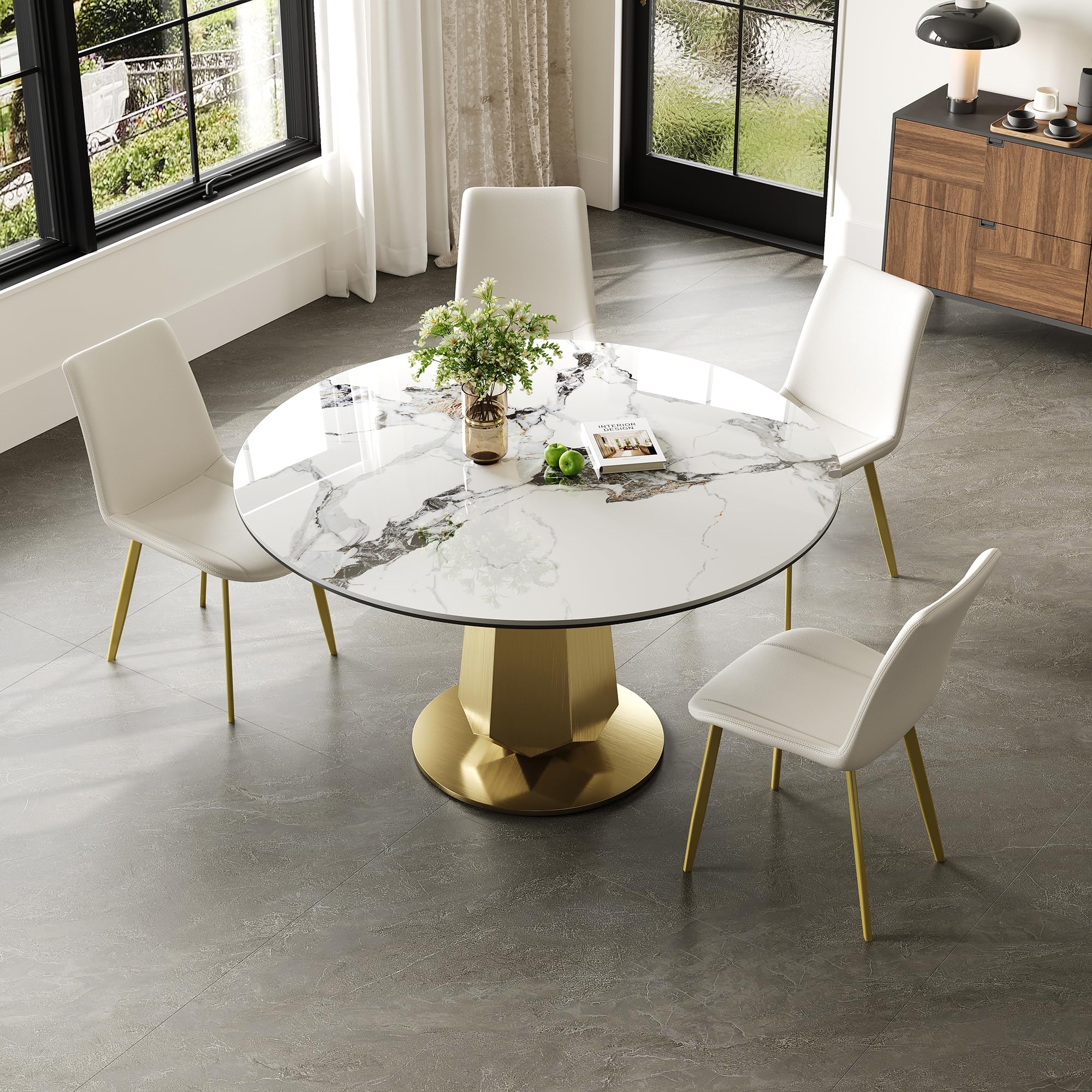 Montary 53” Modern Round Dining Table for 4-6 Seat