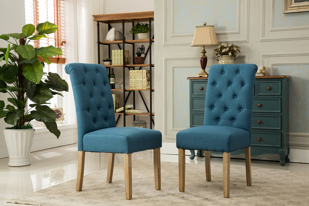 Roundhill Furniture Habit Solid Wood Tufted Parsons Dining Chair, Set of 2