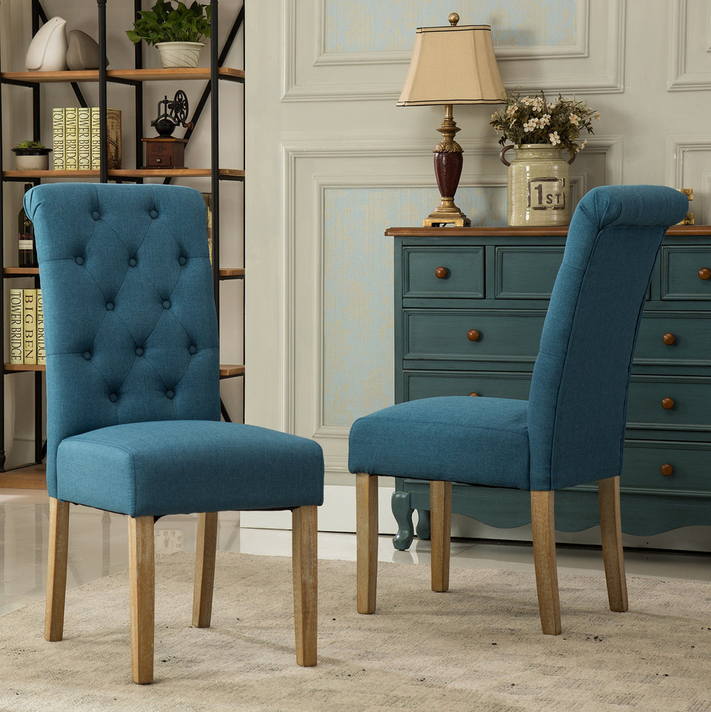 Roundhill Furniture Habit Solid Wood Tufted Parsons Dining Chair, Set of 2