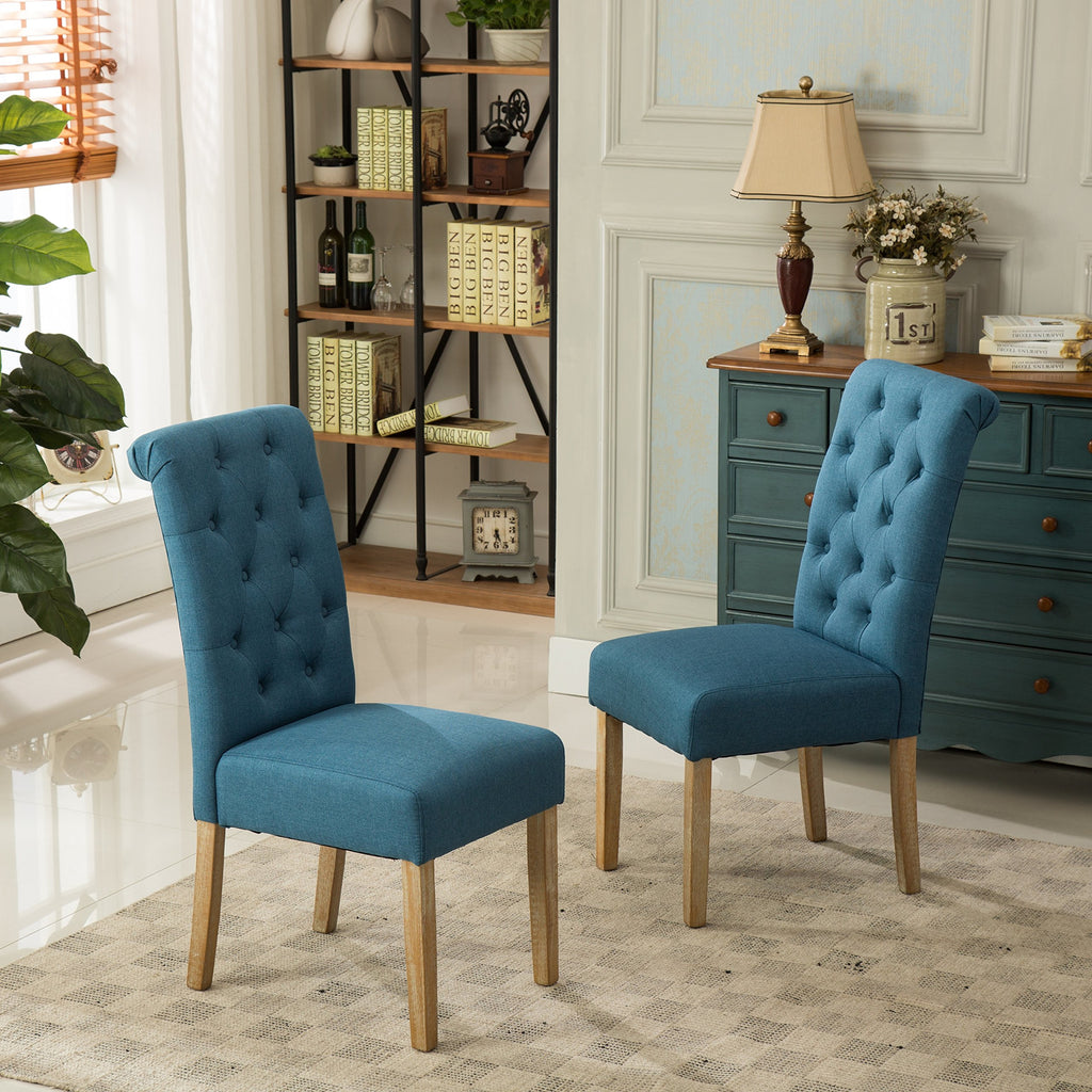 Roundhill Furniture Habit Solid Wood Tufted Parsons Dining Chair, Set of 2