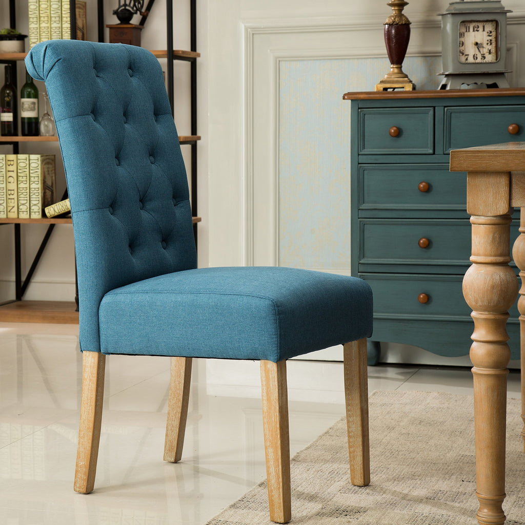 Roundhill Furniture Habit Solid Wood Tufted Parsons Dining Chair, Set of 2