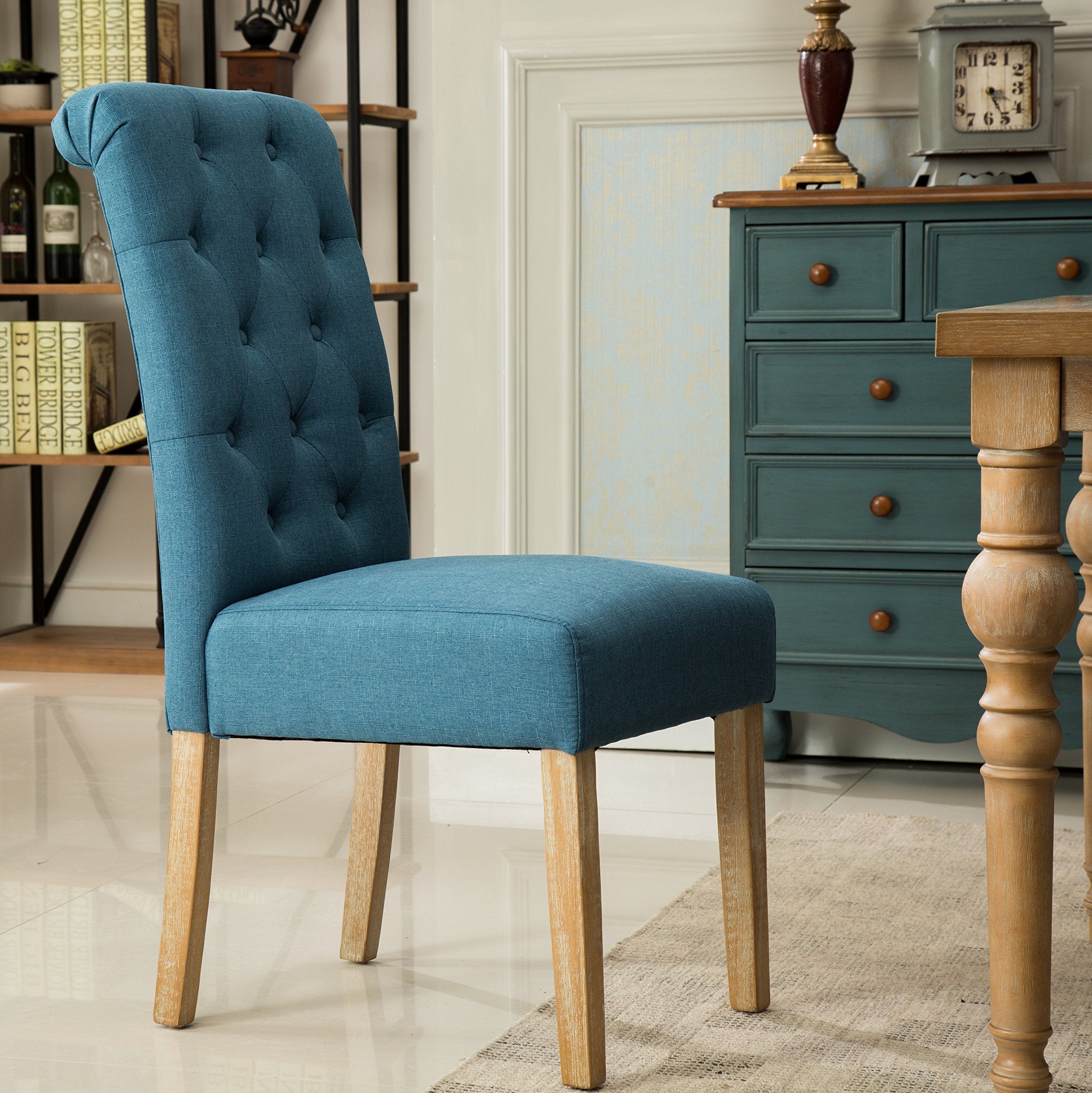 Roundhill Furniture Habit Solid Wood Tufted Parsons Dining Chair, Set of 2