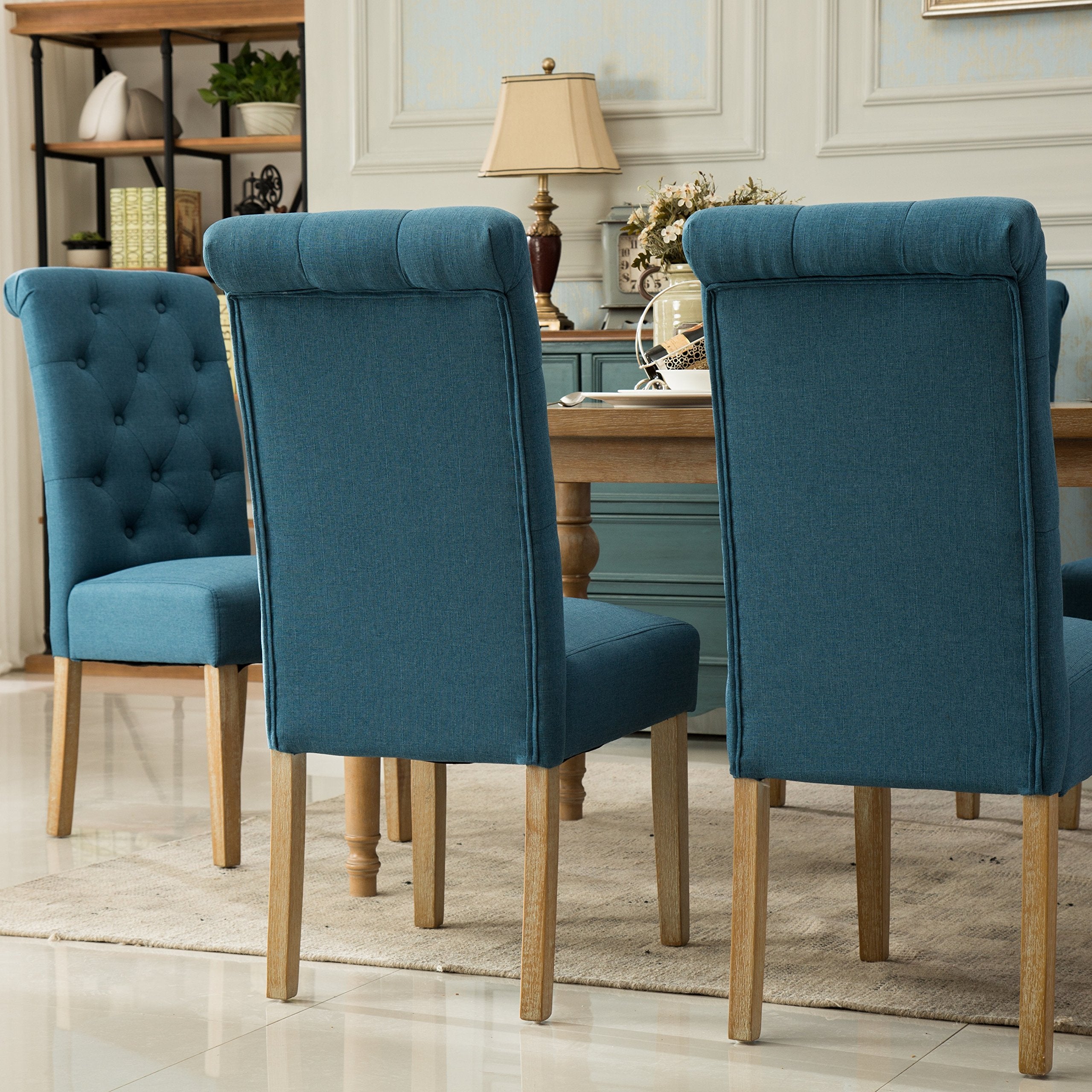 Roundhill Furniture Habit Solid Wood Tufted Parsons Dining Chair, Set of 2